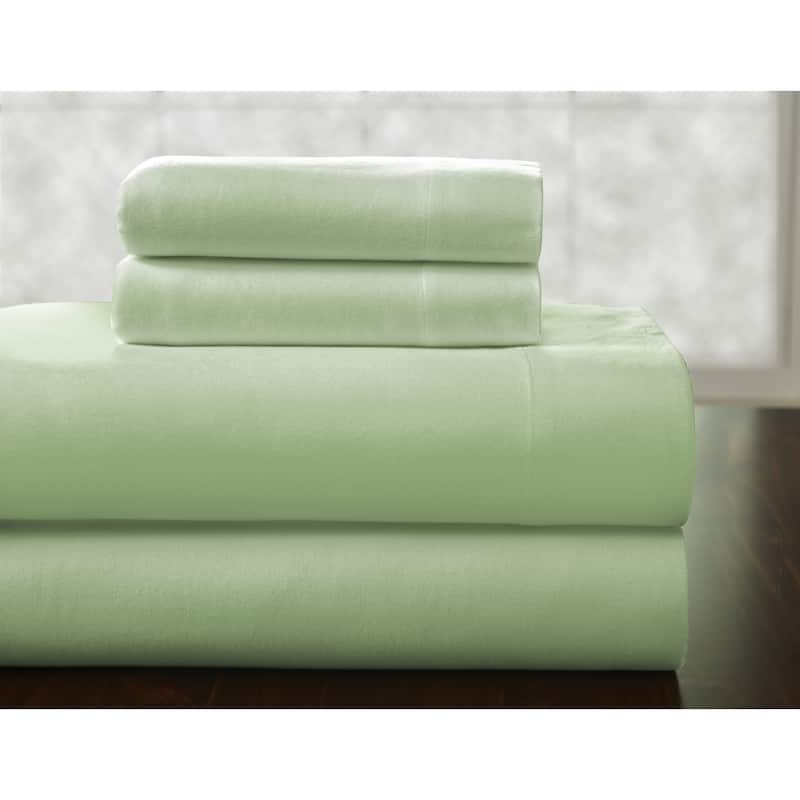 Solid or Print Cotton Heavyweight Flannel Bed Sheet Set - Sage - Solid Color/Striped - 4 Piece - Full