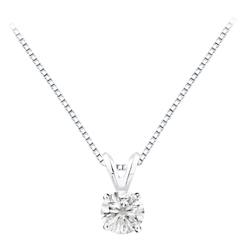 Auriya 1 1/4 carat TDW Round Solitaire Diamond Necklace 14k Gold (F-G, I1-I2) - White