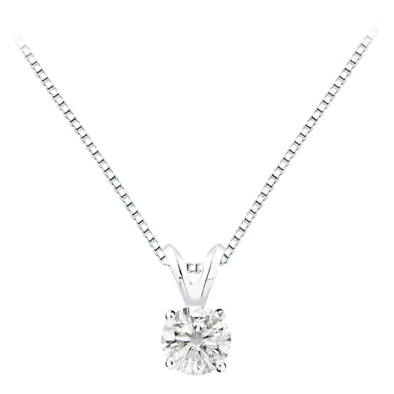 Auriya 1 1/4 carat TDW Round Solitaire Diamond Necklace 14k Gold (F-G, I1-I2)
