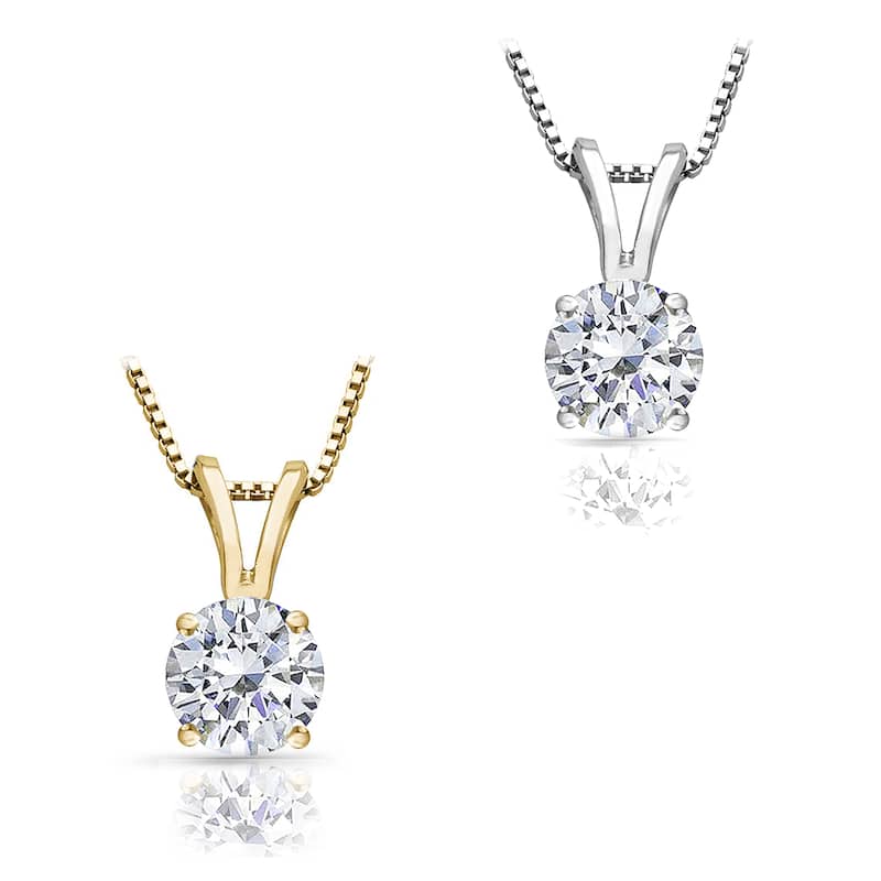 Auriya 1 1/4 carat TDW Round Solitaire Diamond Necklace 14k Gold (H-I, I1-I2)