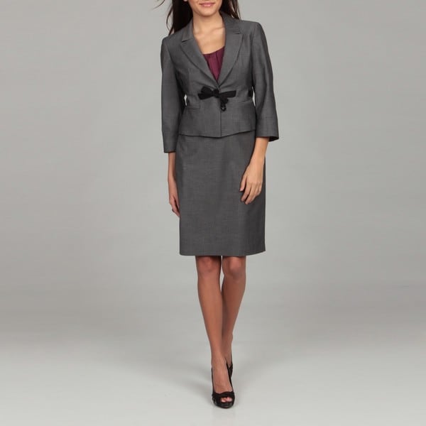 Nine West Women's Dark Grey Belted Skirt Suit - 13980844 - Overstock ...
