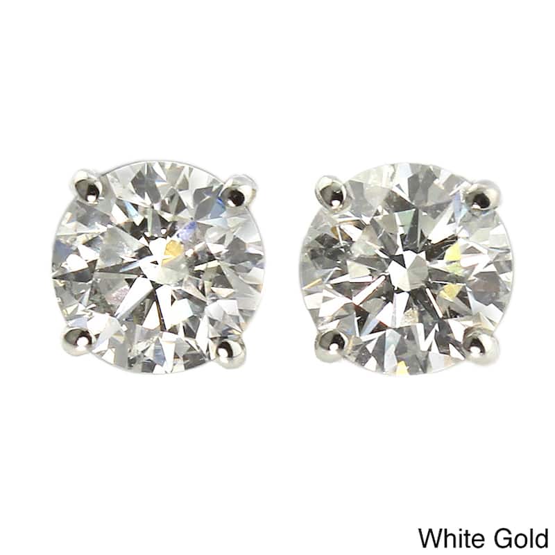 14k Gold 1/2ct TDW Round Hearts & Arrows Diamond Stud Earrings by Auriya (H-I, VS1-VS2) - White