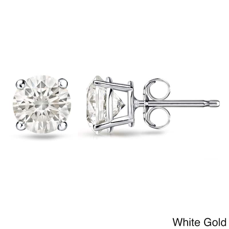 14k Gold 1/2ct TDW Round Diamond Solitaire Stud Earrings by Auriya (H-I, VS1-VS2) - White