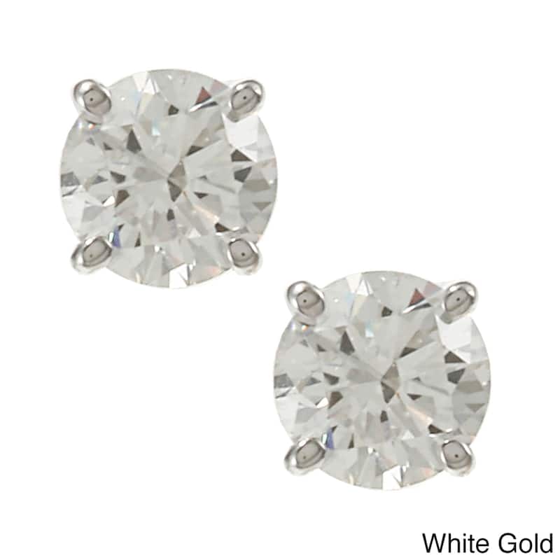 14k Gold 3/4ct TDW Round Hearts & Arrows Diamond Stud Earrings by Auriya (E-F, SI1-SI2) - White