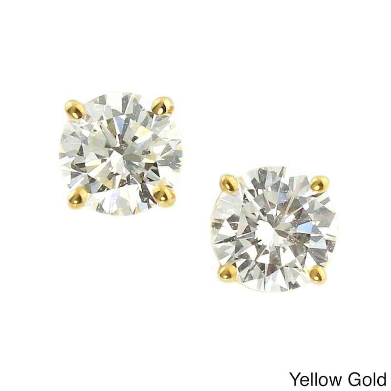 14k Gold 3/4ct TDW Round Hearts & Arrows Diamond Stud Earrings by Auriya (E-F, SI1-SI2) - Yellow