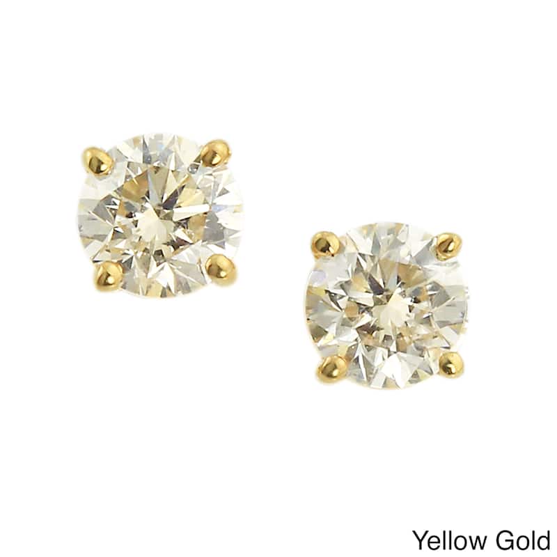 14k Gold 1ct TDW Round Diamond Stud Earrings by Auriya (J-K, SI1-SI2) - Yellow