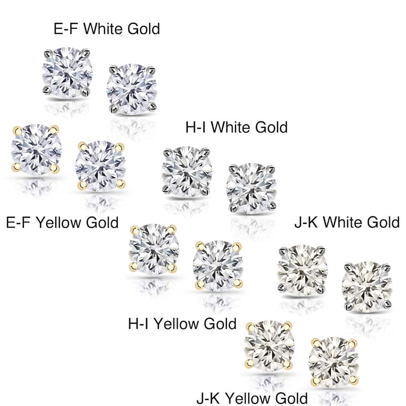 14k Gold 1 1/2ct TDW Round Diamond Stud Earrings - E-F - Yellow