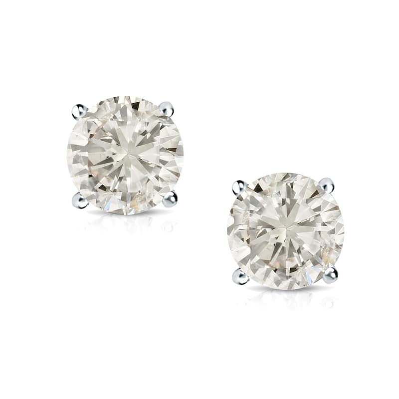 14k Gold 1 1/2ct TDW Round Diamond Stud Earrings by Auriya (J-K, I2-I3) - White