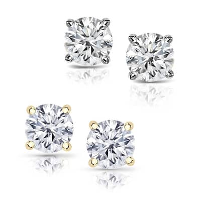 Auriya 2ctw Round Hearts & Arrows Diamond Stud Earrings 14k Gold (E-F, SI1-SI2) - E-F, SI1-SI2