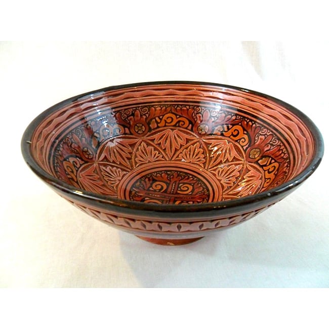 Handmade Large Engraved Catalina Ceramic Bowl (Morocco)