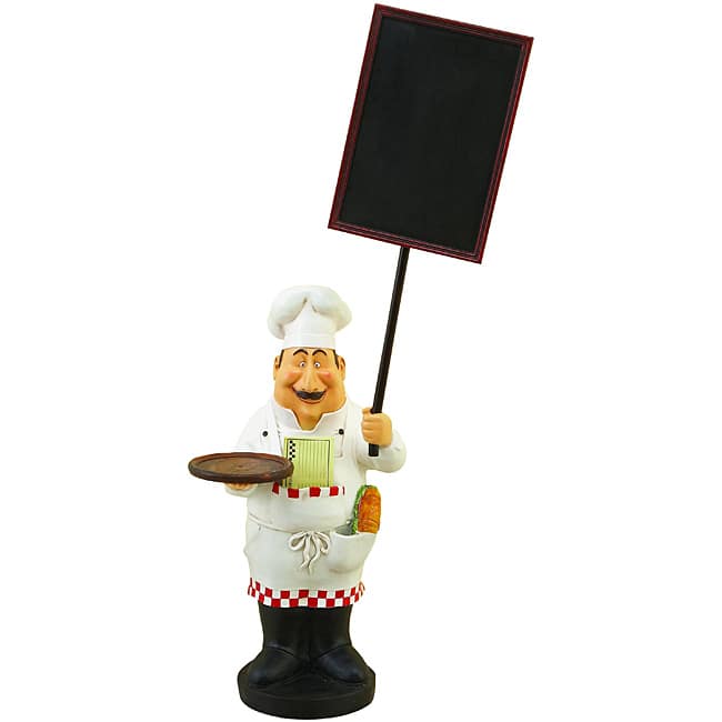 Large French Chef Figurine with Welcome Chalkboard