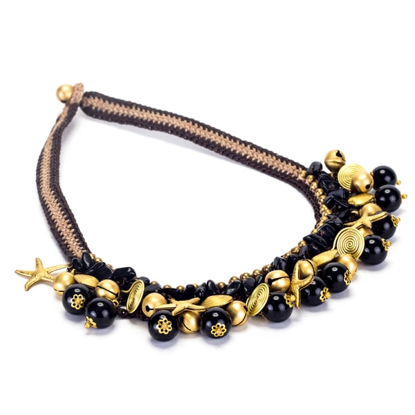 Handmade Onyx and Brass Beads Necklace (Thailand) Necklaces