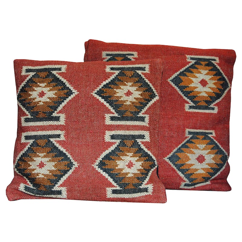 Handmade Kilim Flatweave Pillow, Set of 2 (India) - 20" x 20"
