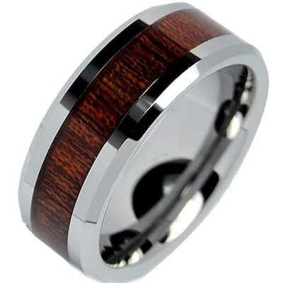 Oliveti Men's Tungsten Carbide Wood Inlay Band (8 mm)