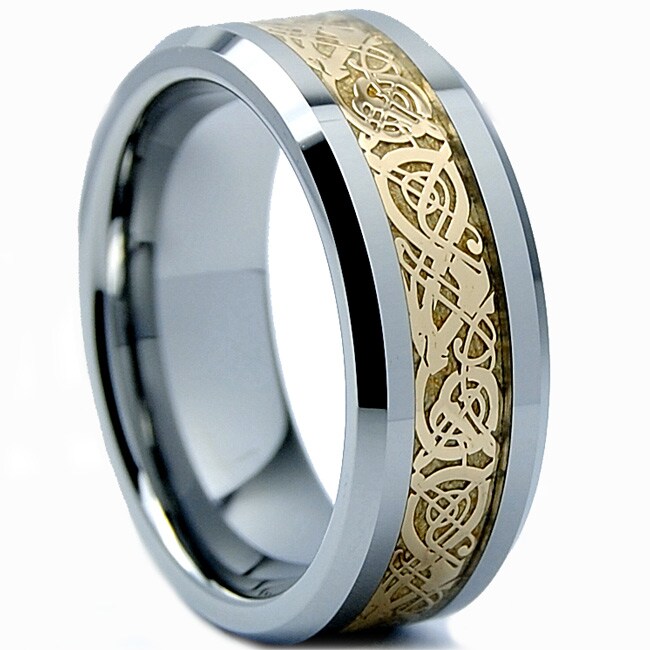 Men's Tungsten Carbide Gold Dragon Design Ring (8 mm) - Free Shipping ...