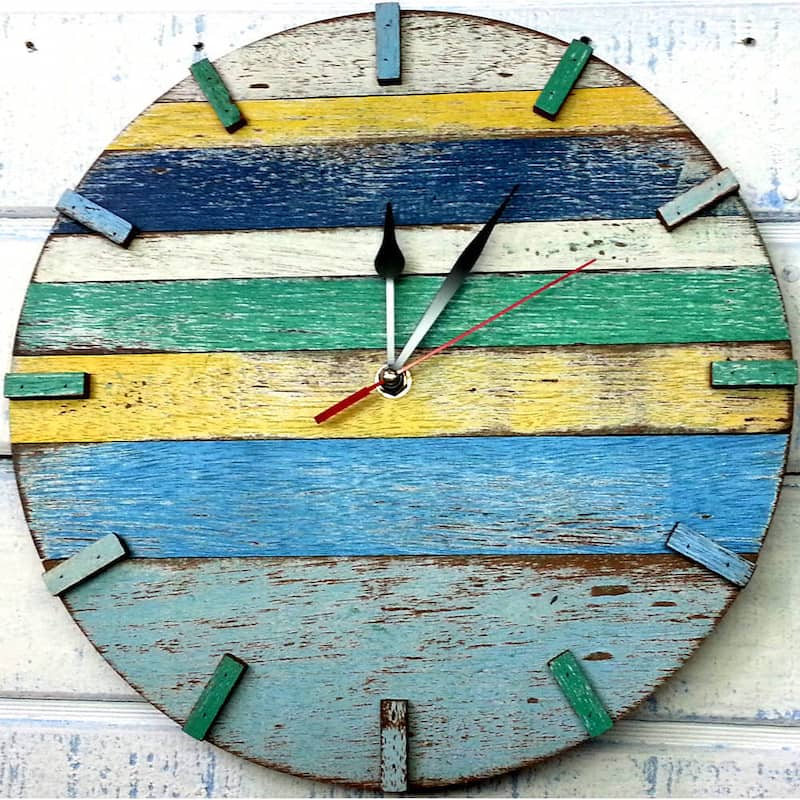 Handmade Recycled Boat Wood Beach House Clock (Thailand)
