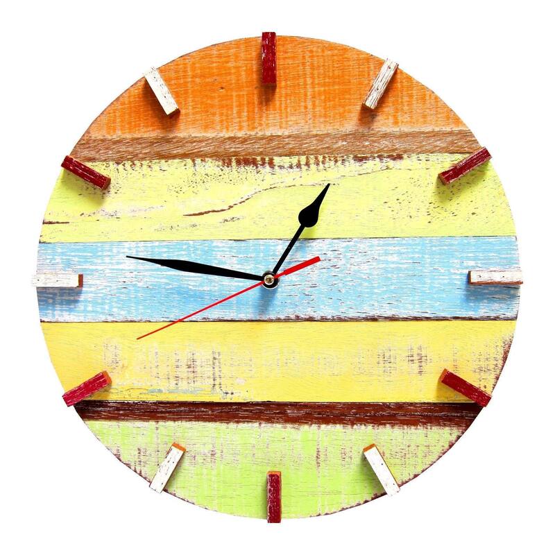 Handmade Recycled Boat Wood Beach House Clock (Thailand) - Autumn