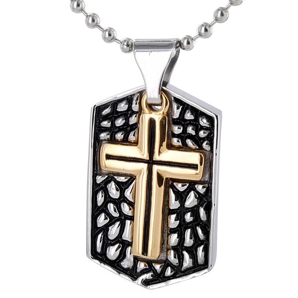 Stainless Steel Goldtone Two piece Cross Necklace West Coast Jewelry Men's Necklaces