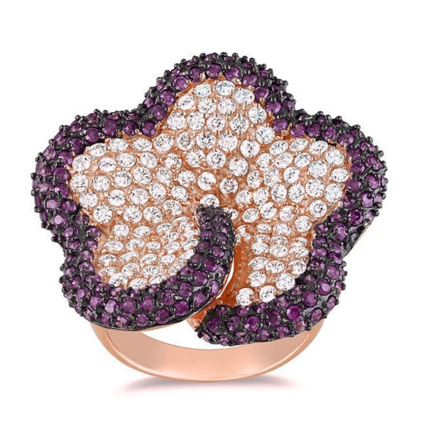 Miadora Sterling Silver White and Purple Cubic Zirconia Ring (9 7/8ct TDW)