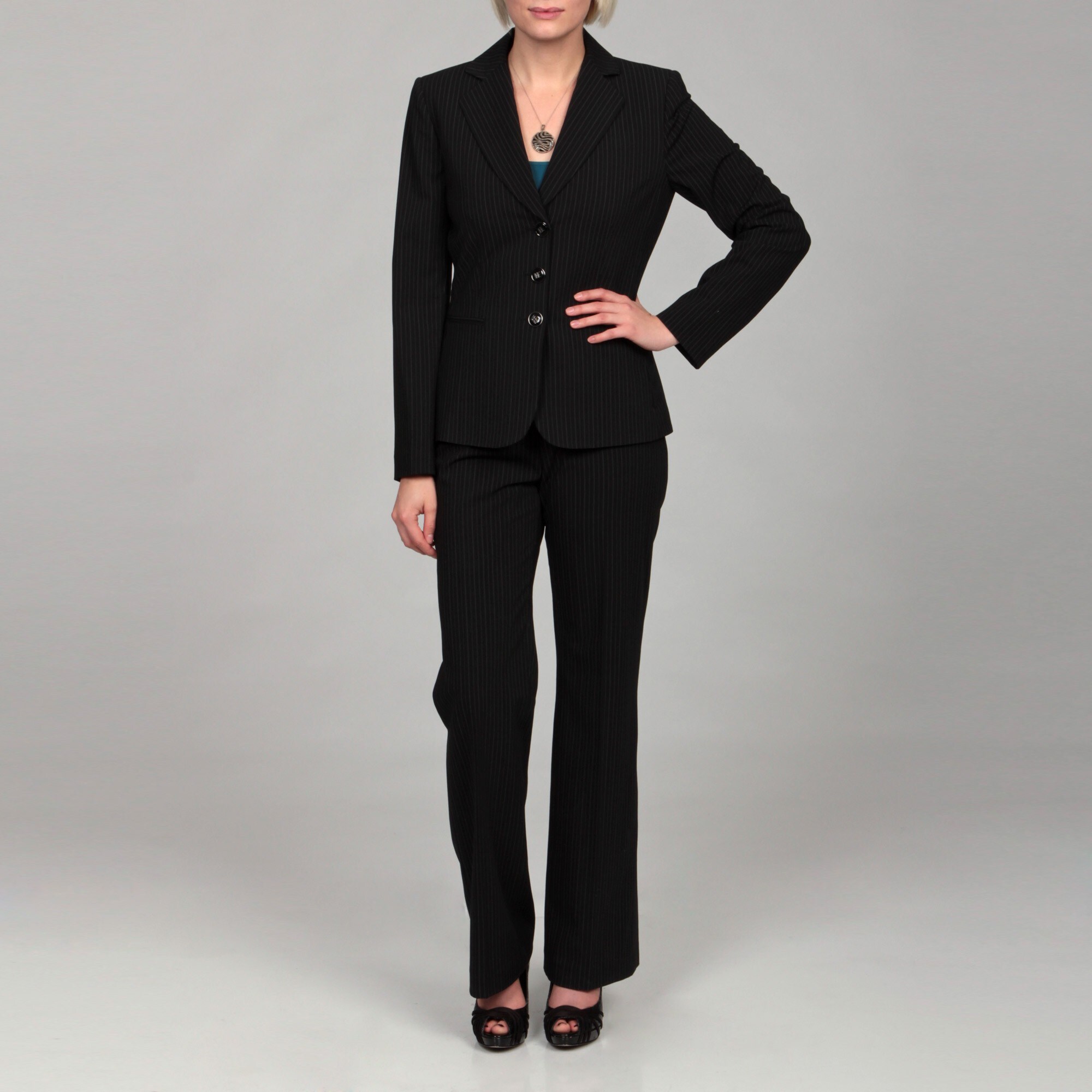Tahari Women's Black/ White Pinstripe Pant Suit - Overstock Shopping ...