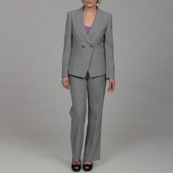 Shop Tahari Women's Grey Double-breasted Pant Suit - Free Shipping ...