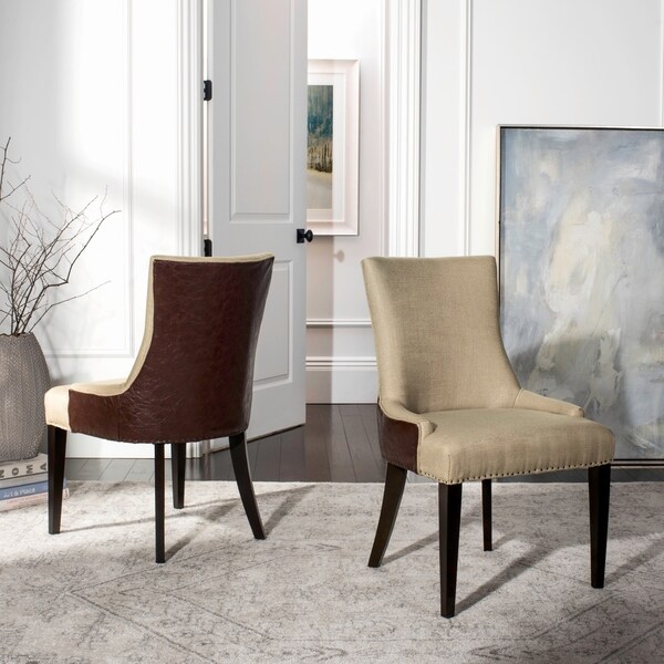 Shop Safavieh Dining Becca Beige Viscose and Leather Back Dining Chair