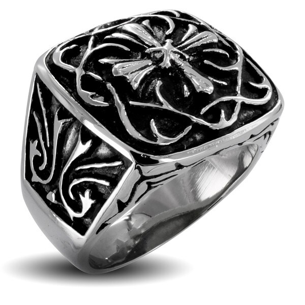 West Coast Jewelry Stainless Steel Men's Ornamental Cross Ring - Free ...