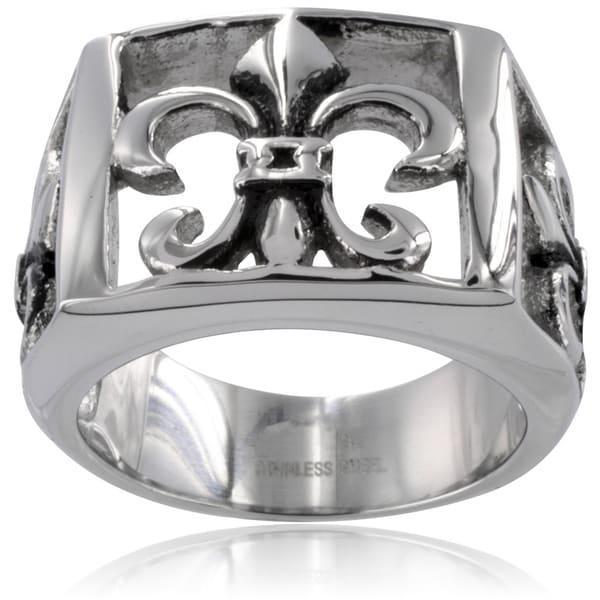 Stainless Steel Mens Fleur De Lis Cutout Ring  ™ Shopping