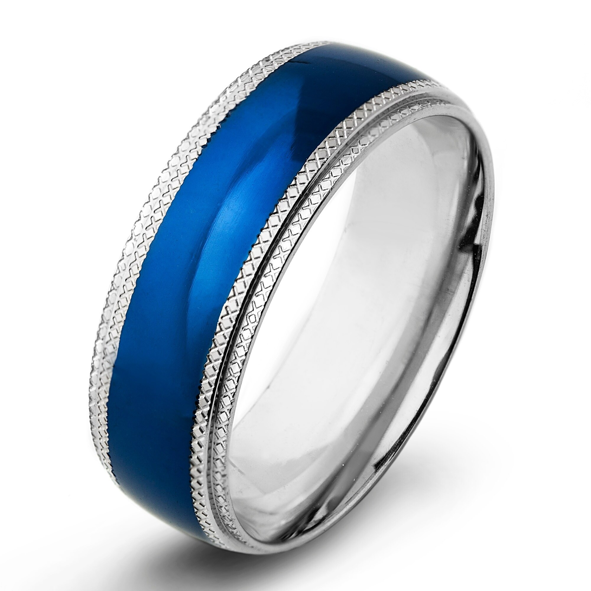 Stainless Steel Wedding Band Ring Ridged Standard Polished Brushed 8 mm Ridged Edge 8mm Brushed Band