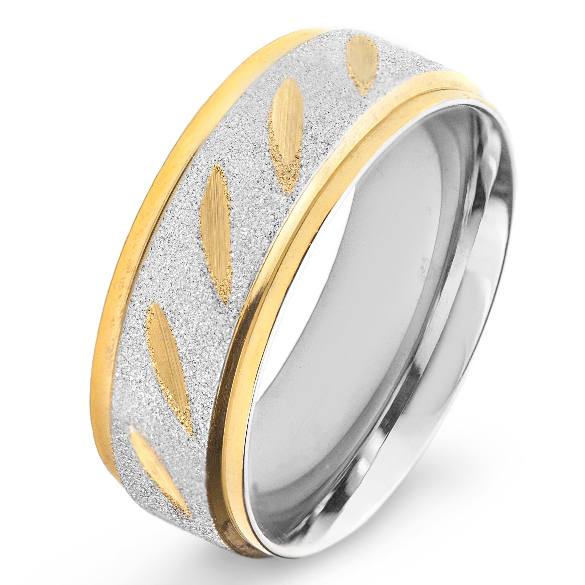 Shop Stainless Steel Goldplated Grooved Ring (8mm) - Free Shipping On ...