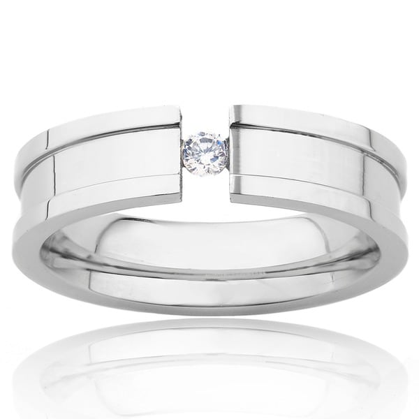 Stainless Steel Ring with Tension Set Cubic Zirconia Center - Free ...