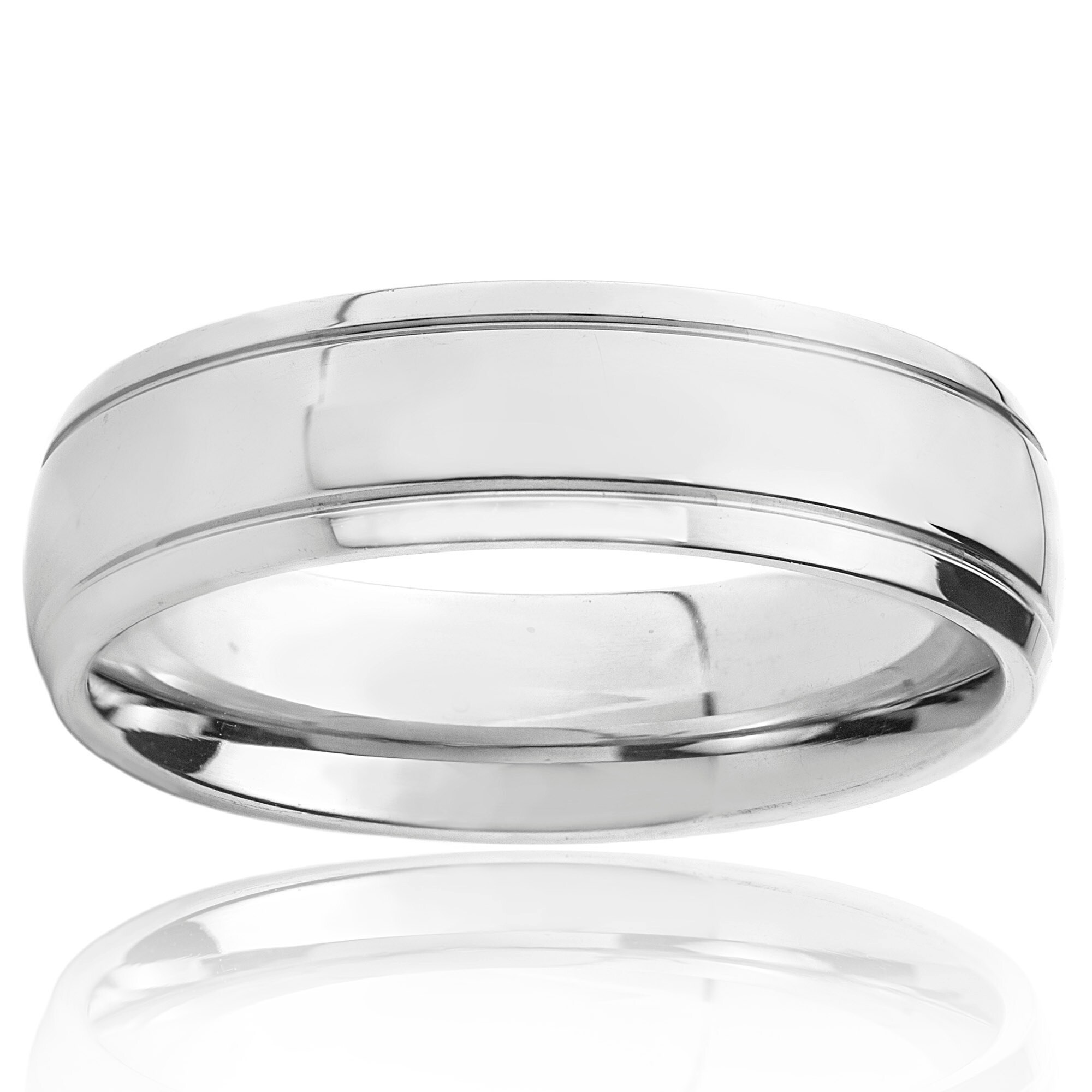 Shop Stainless Steel Men's High Polish Wedding Band - White - On Sale ...