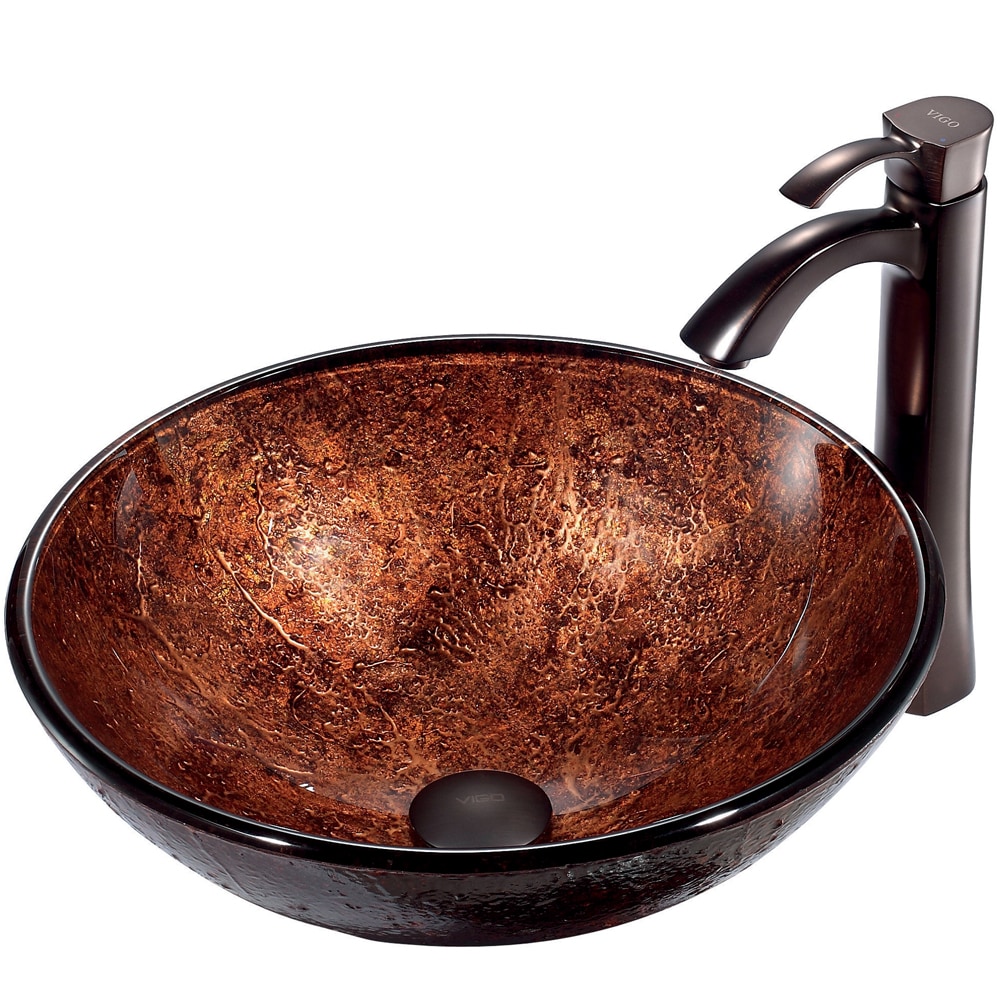 Vigo Mahogany Moon Glass Vessel Sink And Faucet Set In Oil Rubbed Bronze