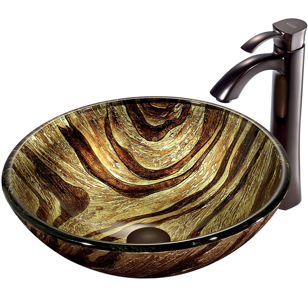 Vigo Zebra Scratch resistant Glass Vessel Sink And Faucet Set In Oil rubbed Bronze