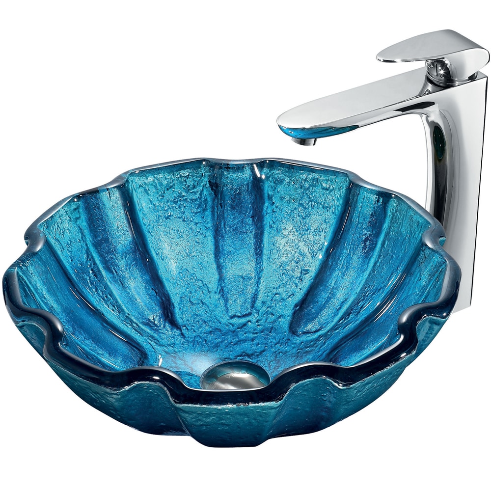 Vigo Mediterranean Seashell Glass Vessel And Faucet Set In Chrome