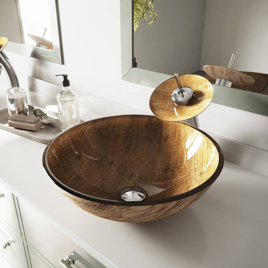 VIGO Amber Sunset Glass Vessel Bathroom Sink