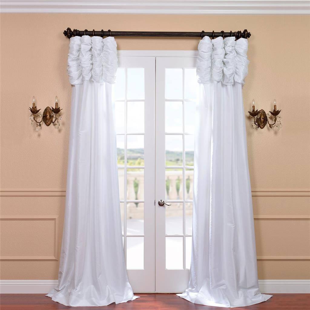 Exclusive Fabrics Ruched Header Solid Color Faux Silk Taffeta 84-inch Curtain Panel - 108"