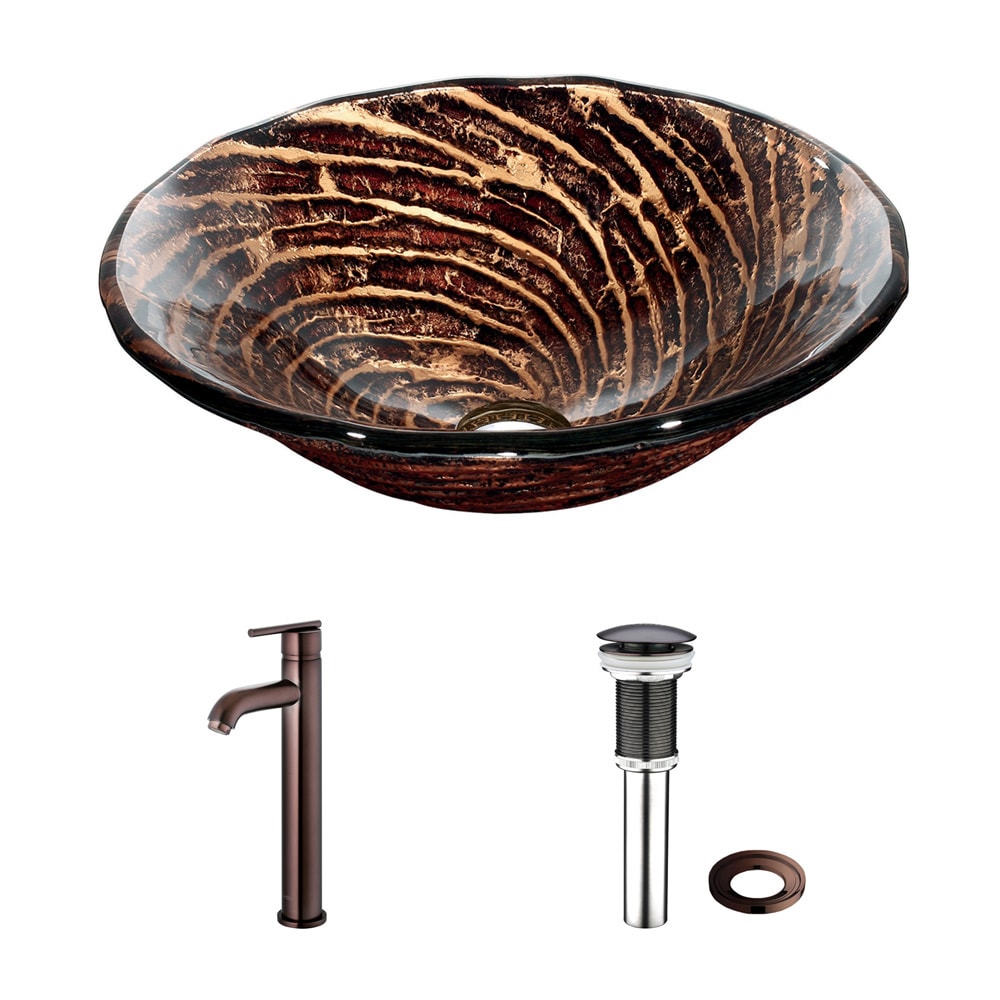 Vigo Chocolate Caramel Swirl Glass Vessel Sink And Faucet Set In Oil Rubbed Bronze