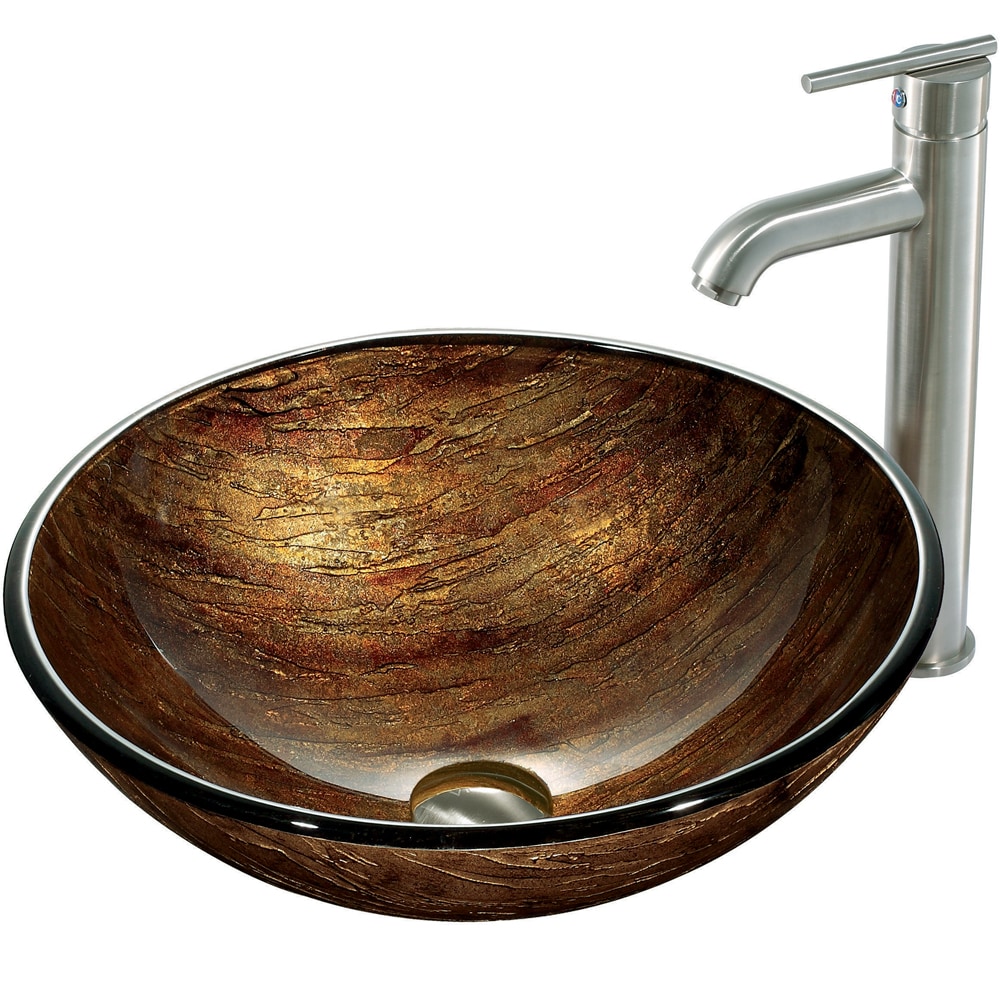 Vigo Amber Sunset Glass Vessel Sink And Faucet Set In Brushed Nickel