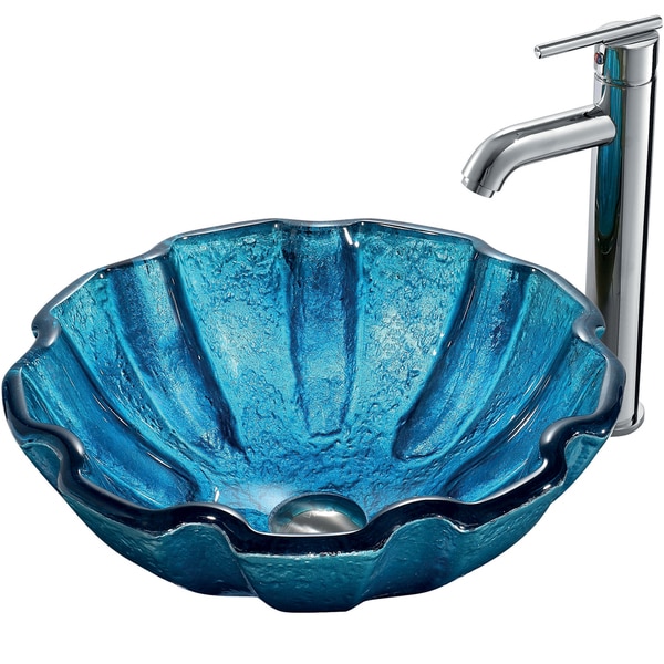 VIGO Mediterranean Seashell Glass Vessel Sink and Faucet Set in Chrome