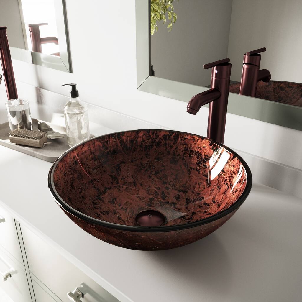 VIGO Mahogany Moon Glass Vessel Bathroom Sink