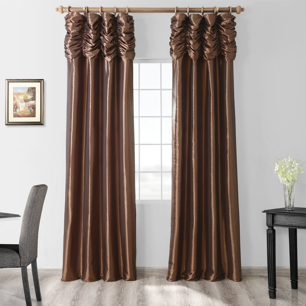 Mushroom Ruched Header Faux Silk Taffeta Curtain Panel