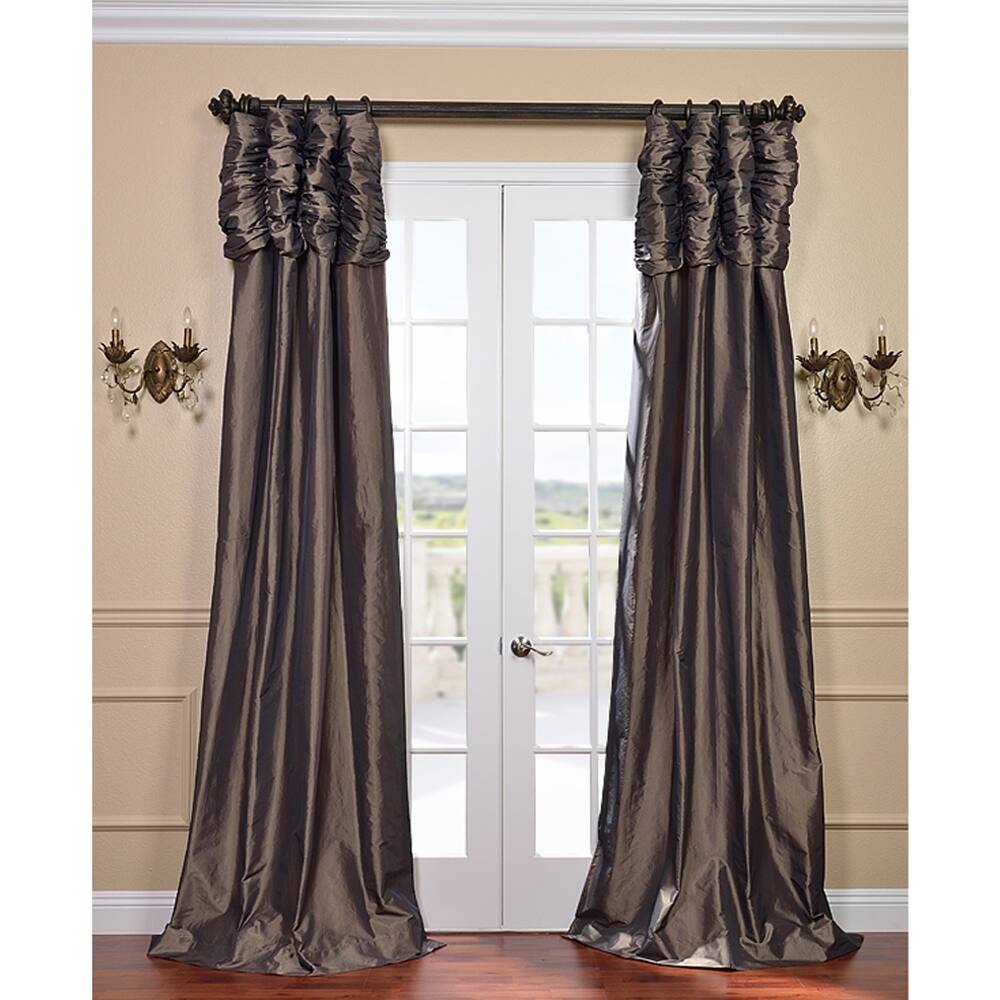 Exclusive Fabrics Mushroom Ruched Header Faux Silk Taffeta 120-inch Curtain Panel