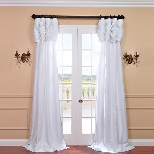 Exclusive Fabrics Ruched Header Solid Color Faux Silk Taffeta 120-inch Curtain Panel