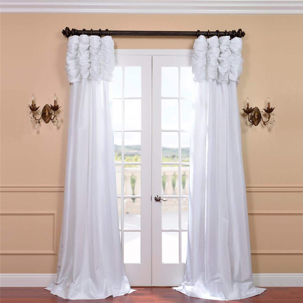 Exclusive Fabrics Ruched Header Solid Color Faux Silk Taffeta 120-inch Curtain Panel