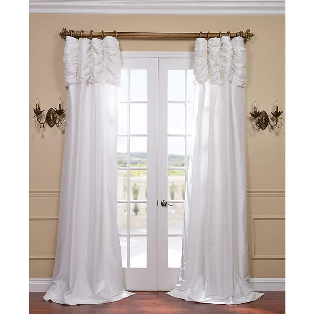 Exclusive Fabrics White Ruched Header Faux Silk Taffeta 84-inch Curtain Panel