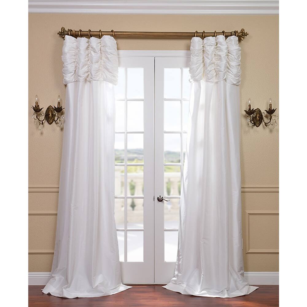 Exclusive Fabrics White Ruched Header Faux Silk Taffeta 120-inch Curtain Panel