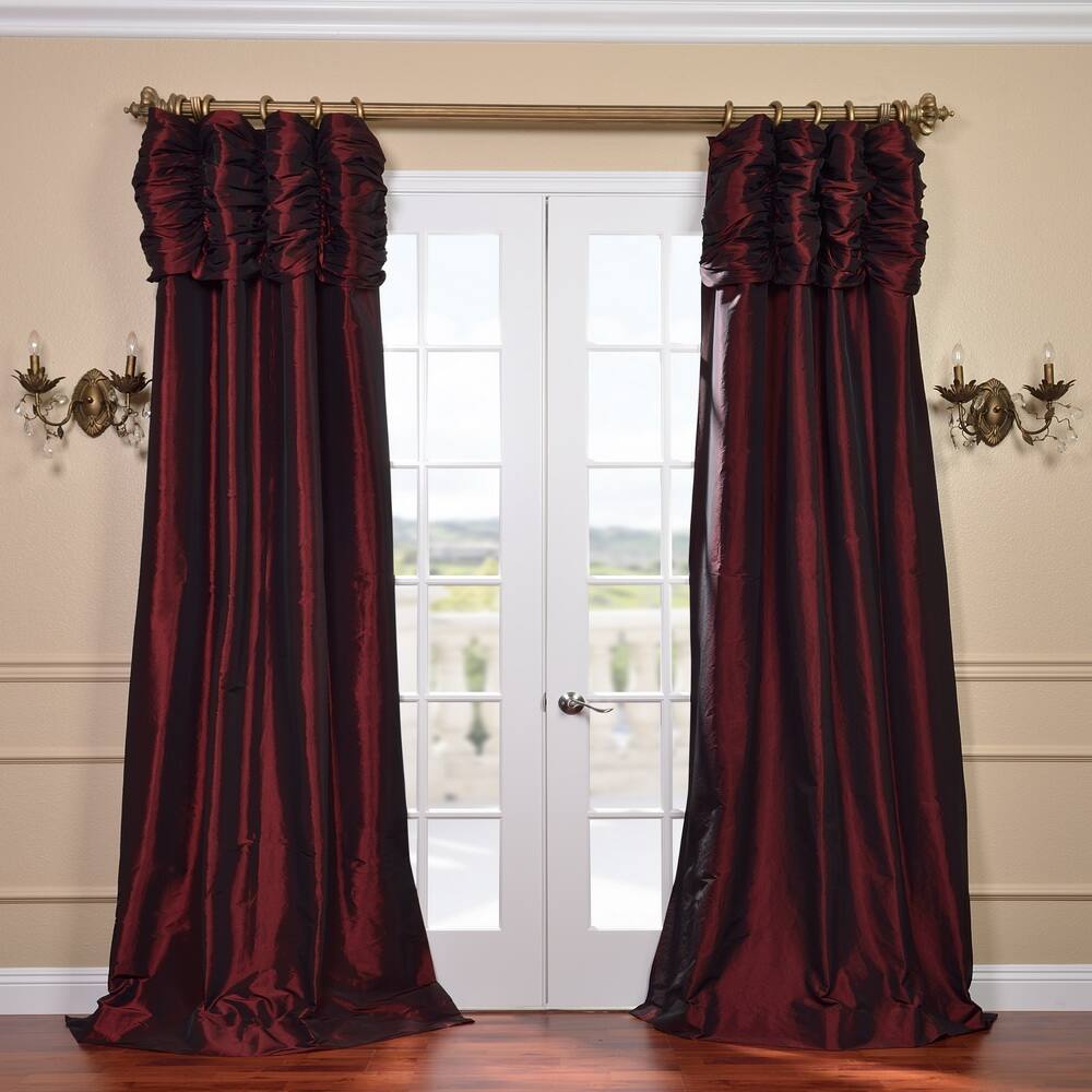 Exclusive Fabrics Syrah Ruched Header Faux Silk Taffeta Curtain Panel - 50 x 120