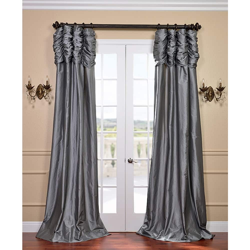 Exclusive Fabrics Platinum Ruched Header Faux Silk Taffeta Curtain Panel