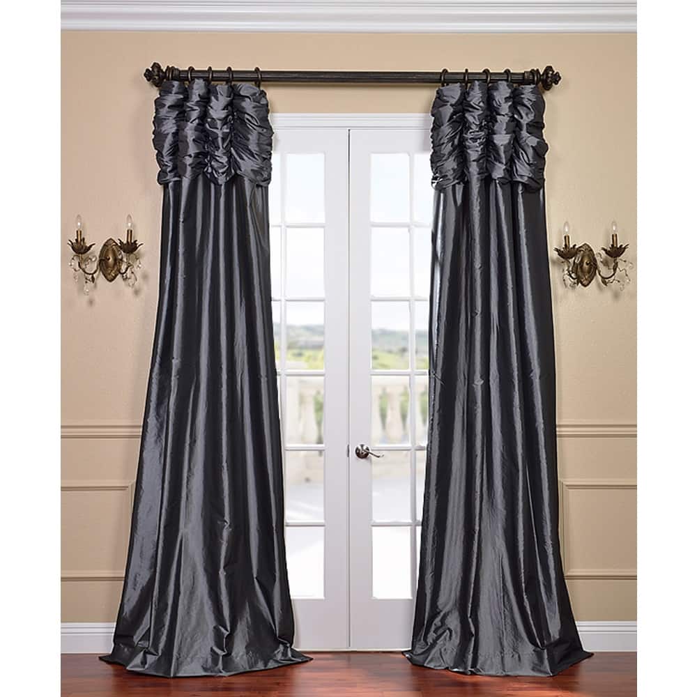 Exclusive Fabrics Graphite Ruched Header Faux Silk Taffeta Curtain Panel 96-inch